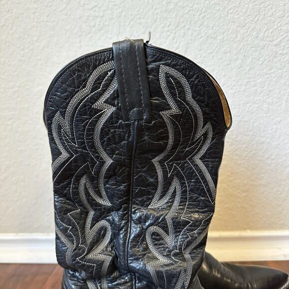 NOCONA Cowboy Boots Black Leather Pull On Western Pointed Toe USA - Picture 3 of 11